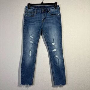 Vigoss‎ Womens Blue Distressed Denim Jeans The Chealsea Crop Skinny Size 26